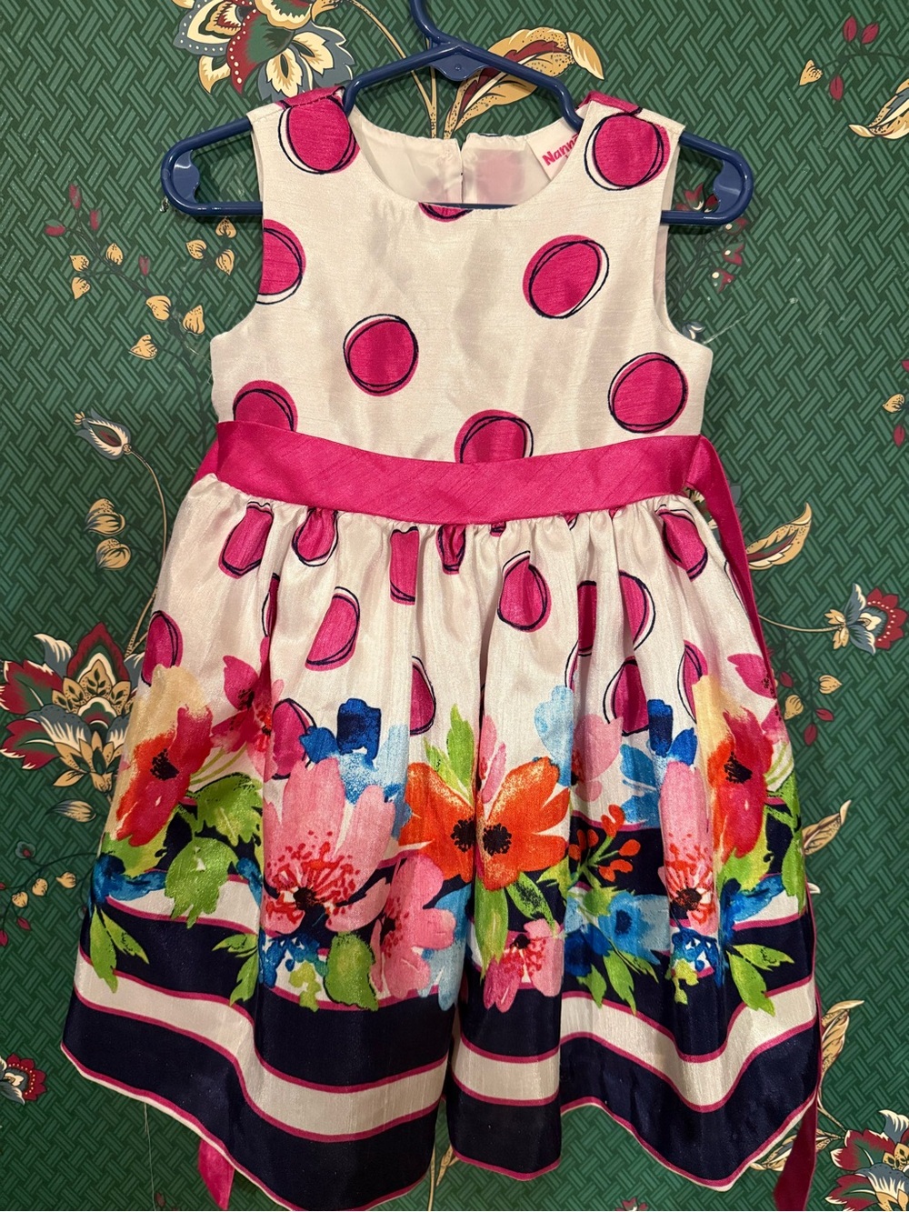 Nannette Pink Polka Dot & Multicolor Floral Party Dress
